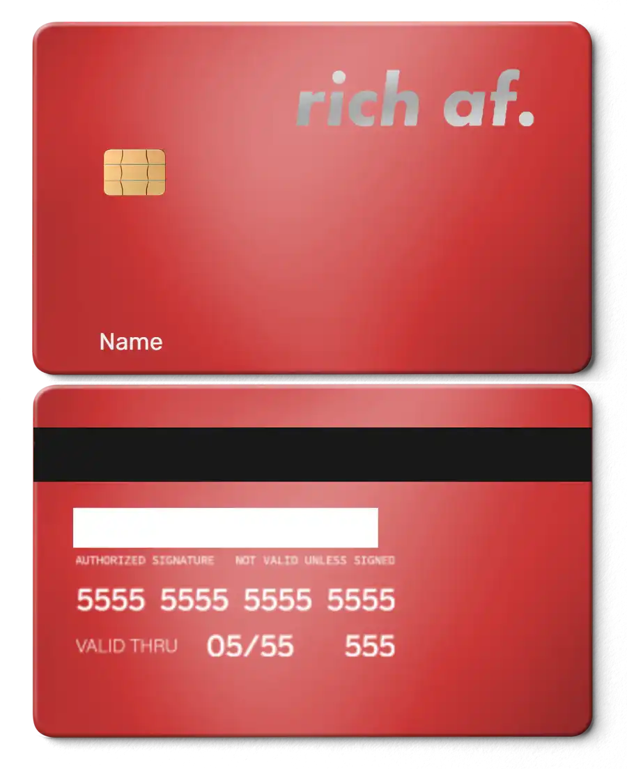 Luxury edition Rich AF metal card with detailed engraving, high-quality metal card for collectors