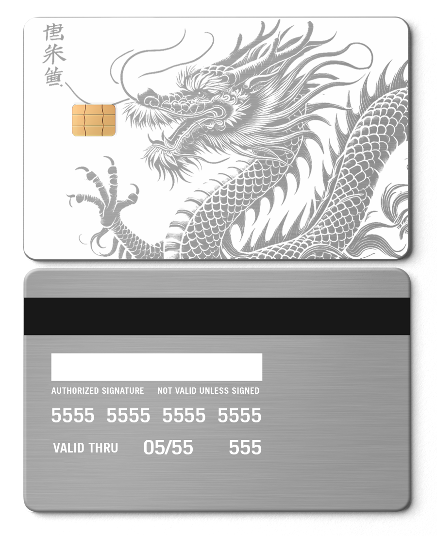 Premium Script Dragon metal card with detailed engraved design, luxury metal card for collectors worldwide