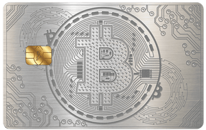 Silver Bitcoin metal card by Gold Wraps, premium silver stainless steel crypto card