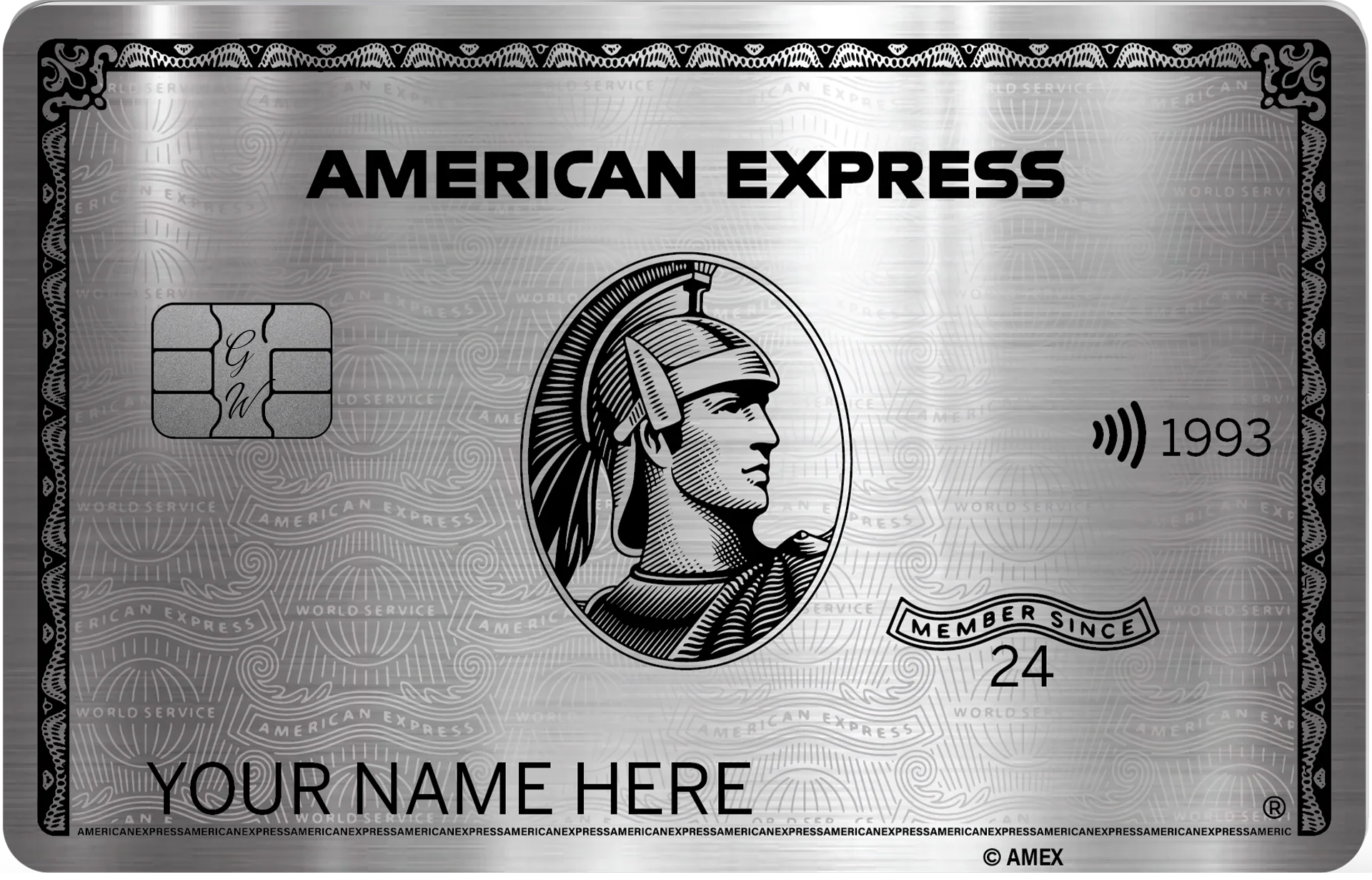 Platinum AMEX metal card by Gold Wraps, premium silver stainless steel luxury card