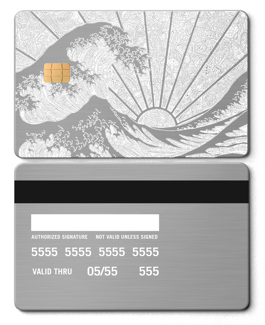 The Great Wave metal card with intricate engraved artwork, premium custom metal card for international collectors