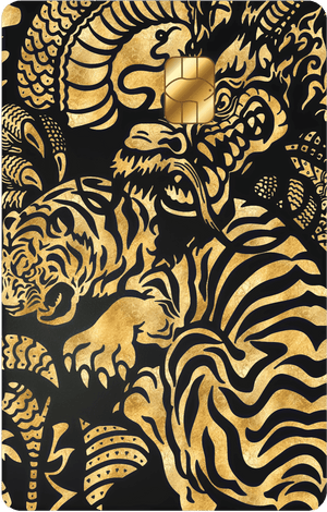 Yakuza metal card by Gold Wraps, stainless steel with Japanese tiger and dragon design